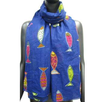 Foulard motifs poissons dans les tons bleu électrique