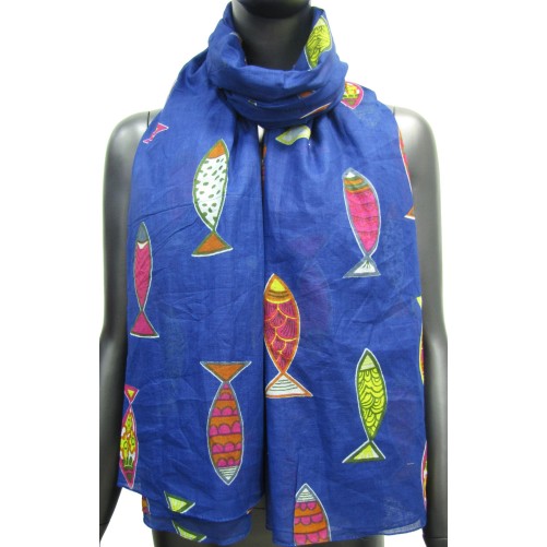 Foulard motifs poissons dans les tons bleu électrique