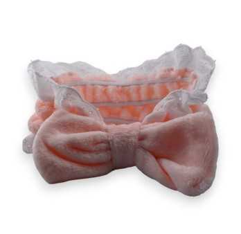 Bandeau à maquillage femme broderie anglaise rose tendre