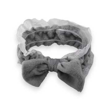 Bandeau à maquillage gris broderie anglaise