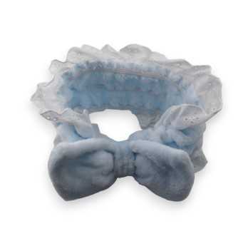 Bandeau à maquillage femme bleu ciel broderie anglaise
