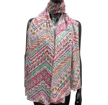Foulard ethnique rose et vert