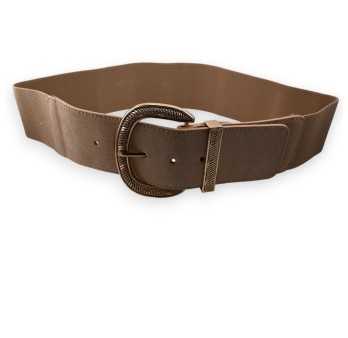 Ceinture fantaisie élastique femme boucle dorée beige