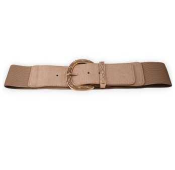 Ceinture fantaisie élastique femme boucle dorée beige