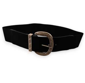 Ceinture fantaisie élastique femme boucle dorée noire