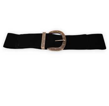 Ceinture fantaisie élastique femme boucle dorée noire