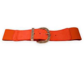 Ceinture fantaisie élastique femme boucle dorée orange