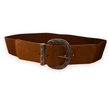 Ceinture fantaisie élastique femme boucle dorée camel