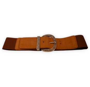 Ceinture fantaisie élastique femme boucle dorée camel