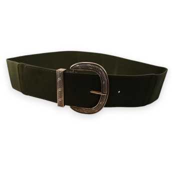 Ceinture fantaisie élastique femme boucle dorée kaki