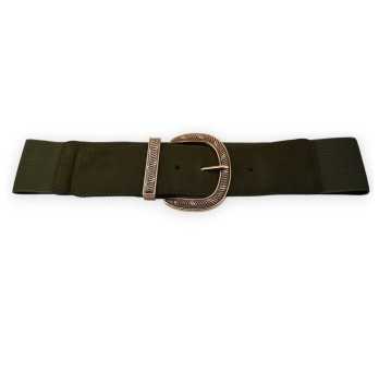 Ceinture fantaisie élastique femme boucle dorée kaki