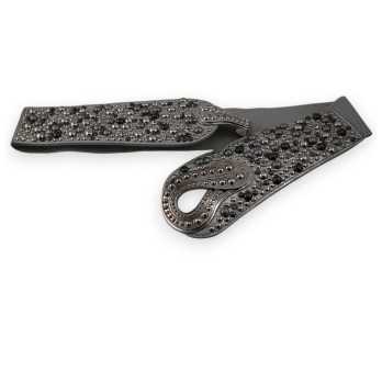Ceinture fantaisie élastique femme clous rivets argentés gris