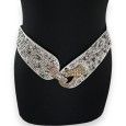 Ceinture fantaisie élastique femme clous rivets argentés gris