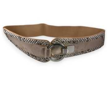 Ceinture fantaisie élastique femme beige dorée cloutée