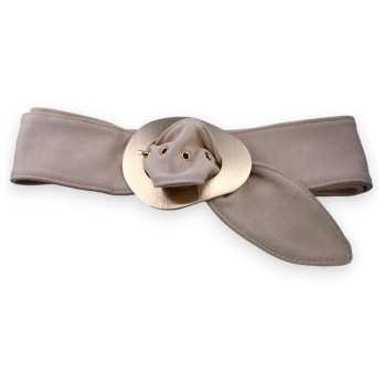 Ceinture fantaisie femme tissu suédine beige boucle métal