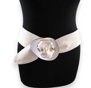 Ceinture fantaisie femme tissu suédine beige boucle métal