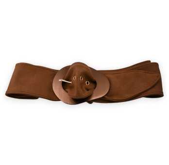 Ceinture fantaisie femme tissu suédine camel boucle métal