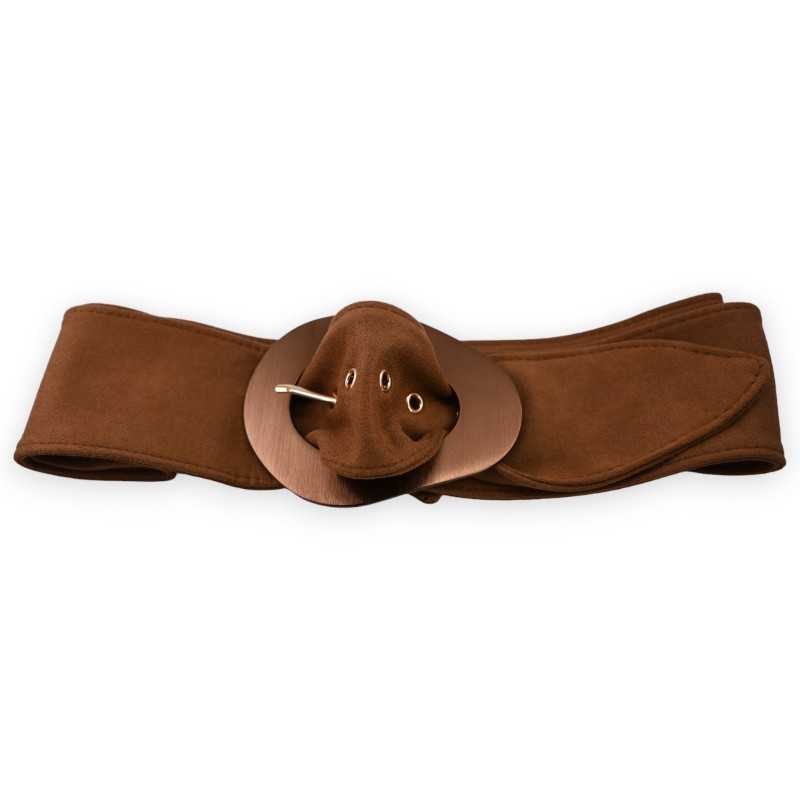 Ceinture fantaisie femme tissu suédine camel boucle métal