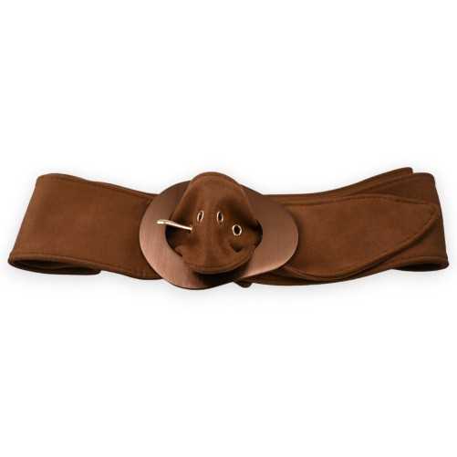 Ceinture fantaisie femme tissu suédine camel boucle métal