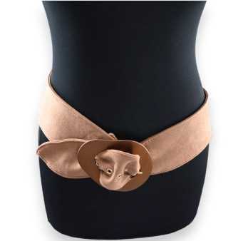 Ceinture fantaisie femme tissu suédine camel boucle métal