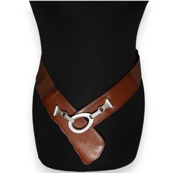 Ceinture fantaisie élastique femme marron