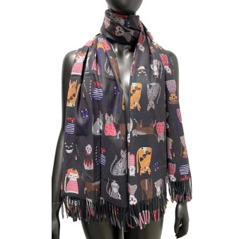 Echarpe viscose motif chat rigolo