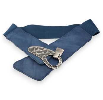Ceinture fantaisie élastique femme bleu jeans boucle martelée