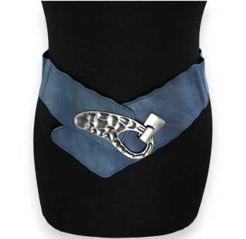 Ceinture fantaisie élastique femme bleu jeans boucle martelée