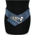 Ceinture fantaisie élastique femme bleu jeans boucle martelée