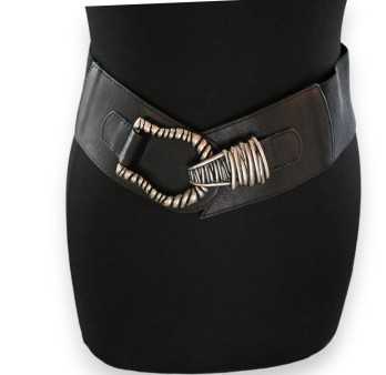 Ceinture fantaisie élastique femme noire boucle martelée
