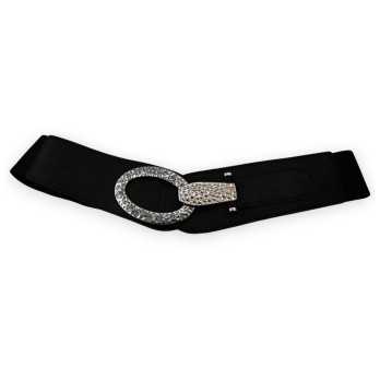 Ceinture fantaisie élastique femme noire boucle argentée