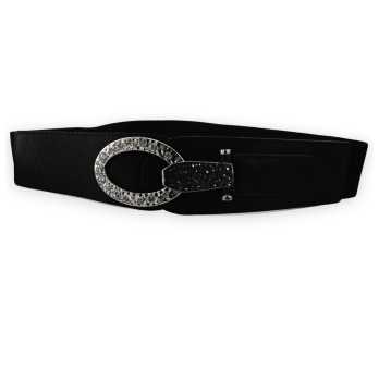 Ceinture fantaisie élastique femme noire boucle argentée