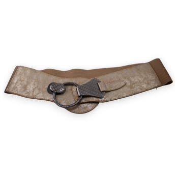 Ceinture fantaisie élastique femme beige et doré