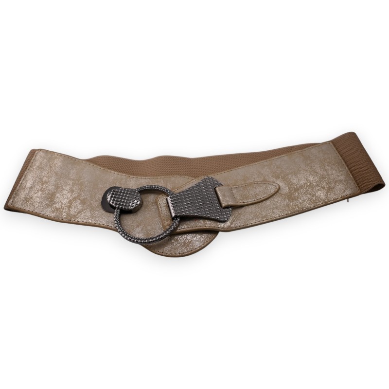 Ceinture fantaisie élastique femme beige et doré