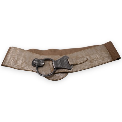Ceinture fantaisie élastique femme beige et doré