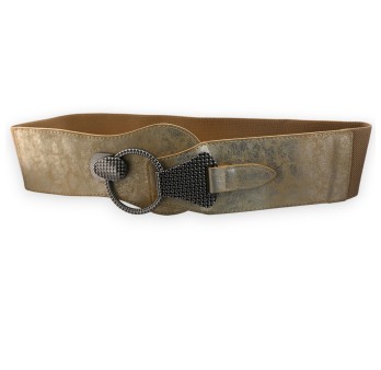 Ceinture fantaisie élastique femme beige et doré