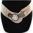 Ceinture fantaisie élastique femme beige et doré
