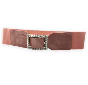 Ceinture fantaisie élastique femme vieux rose boucle perles