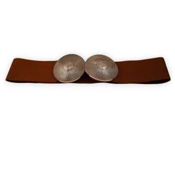 Ceinture fantaisie élastique femme marron boucle dorée vieilli relief