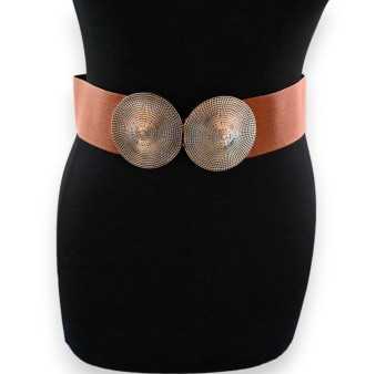 Ceinture fantaisie élastique femme marron boucle dorée vieilli relief