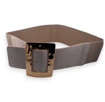 Ceinture fantaisie élastique femme beige grosse boucle dorée