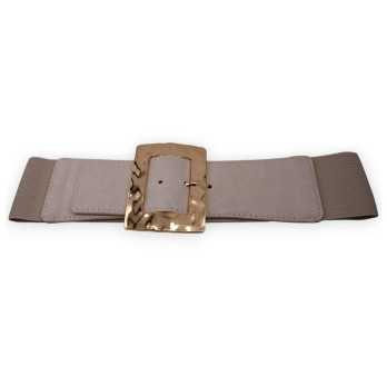Ceinture fantaisie élastique femme beige grosse boucle dorée