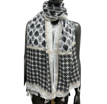 Foulard ethnique à détails dorés et pompons