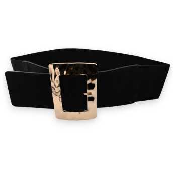 Ceinture fantaisie élastique femme noire grosse boucle dorée