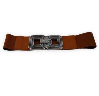 Ceinture fantaisie élastique femme camel boucle carrée