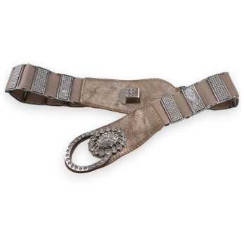 Ceinture fantaisie élastique femme beige boucle soleil strass