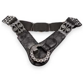 Ceinture fantaisie élastique femme gris boucle strass