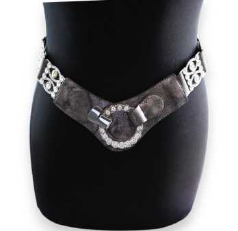 Ceinture fantaisie élastique femme gris boucle strass