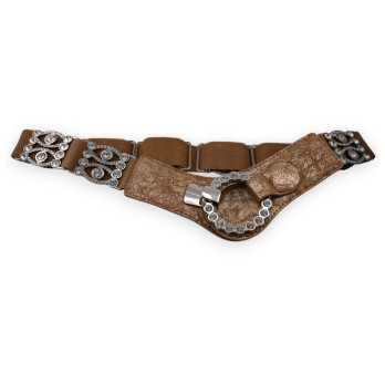 Ceinture fantaisie élastique femme beige dorée et argentée