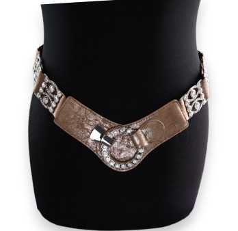 Ceinture fantaisie élastique femme beige dorée et argentée